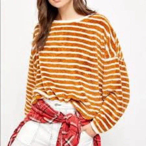 Free People size XS Cozy Striped Brown and White Sweater - Picture 3 of 7